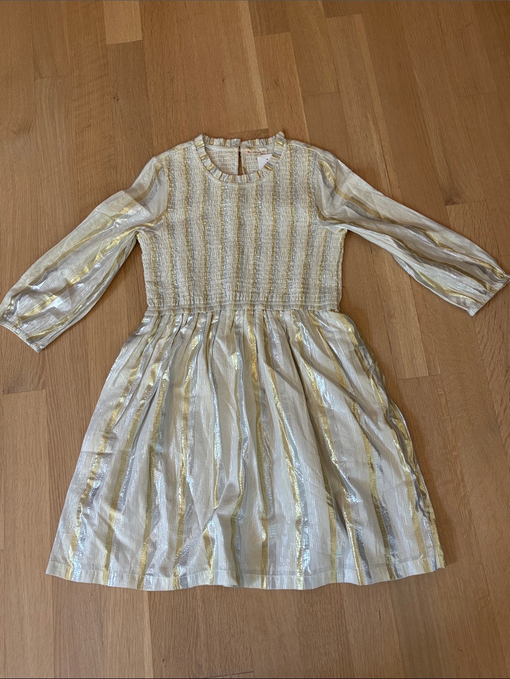 Crewcuts White and Gold Striped Party Dress